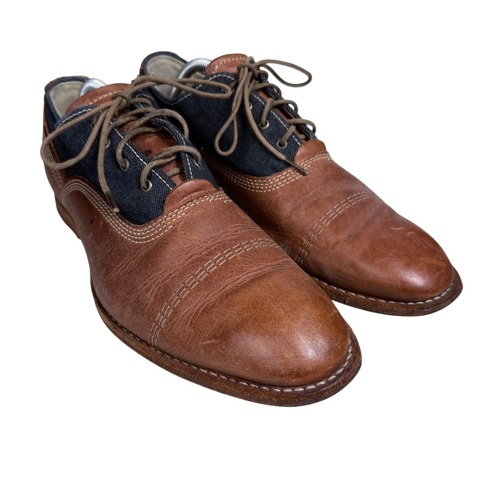 Wolverine 1883 Oxford Shoes Mens 9.5 Brown Leather Denim Cap Toe Lace Up